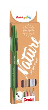 Pentel ecsettoll kalligrafikus hajlékony hegyű Brush Sign Pen 4 db-os - olíva, burg, vbarn, szür